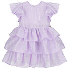 Girls Ruffle Layered Violet Dress, 2, hi-res